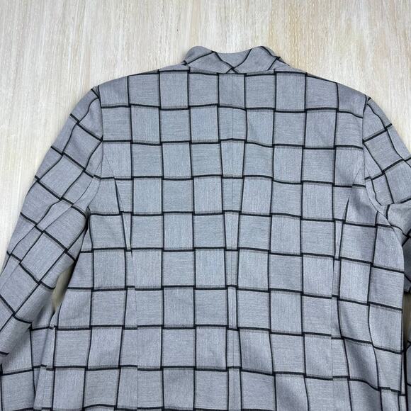 Halogen Gray Checkered Plaid Front Zipper Chic Casual Career Blazer Jacket XL - Picture 8 of 14